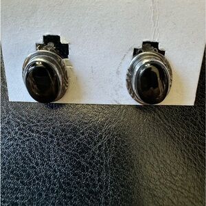 Clip Sterling silver black stone earrings.